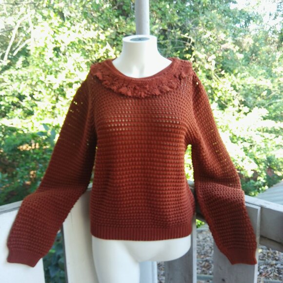 DOEN Talia Open Knit Crochet Collar Cotton Pullover Sweater Women Large
